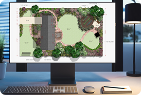 Conception de jardin sur écran d'ordinateur moderne.